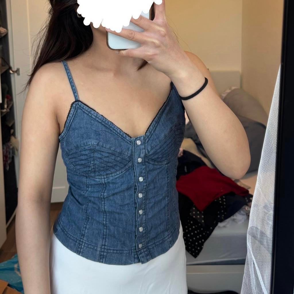 Vintage Denim Corset Top, Blauw, Ophalen of Verzenden, Zo goed als nieuw, Maat 36 (S)