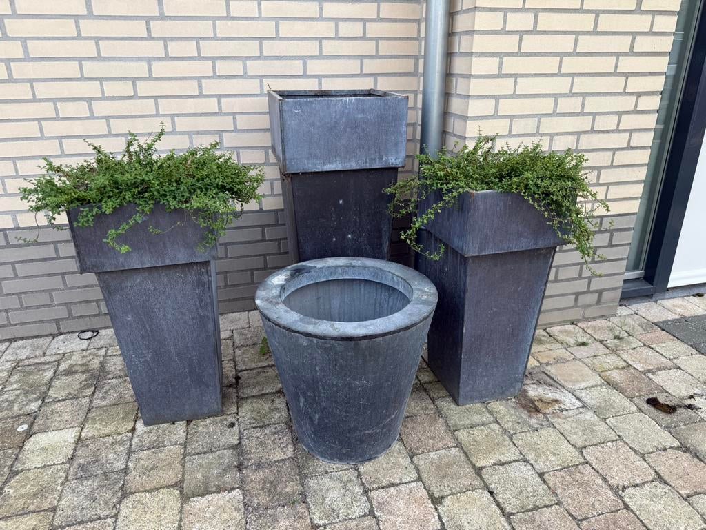 Metalen plantenbakken inclusief planten, Ophalen, Rond, Zo goed als nieuw, X