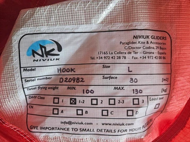 Niviuk Hook paraglide oefen/soarscherm - maat L - 2009, Sport en Fitness, Ophalen
