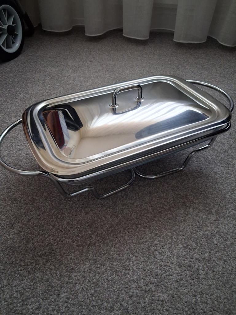 Serveerschaal met glazen ovenschaal en metalen houder, Ophalen, Zilver, Zo goed als nieuw, Overige merken