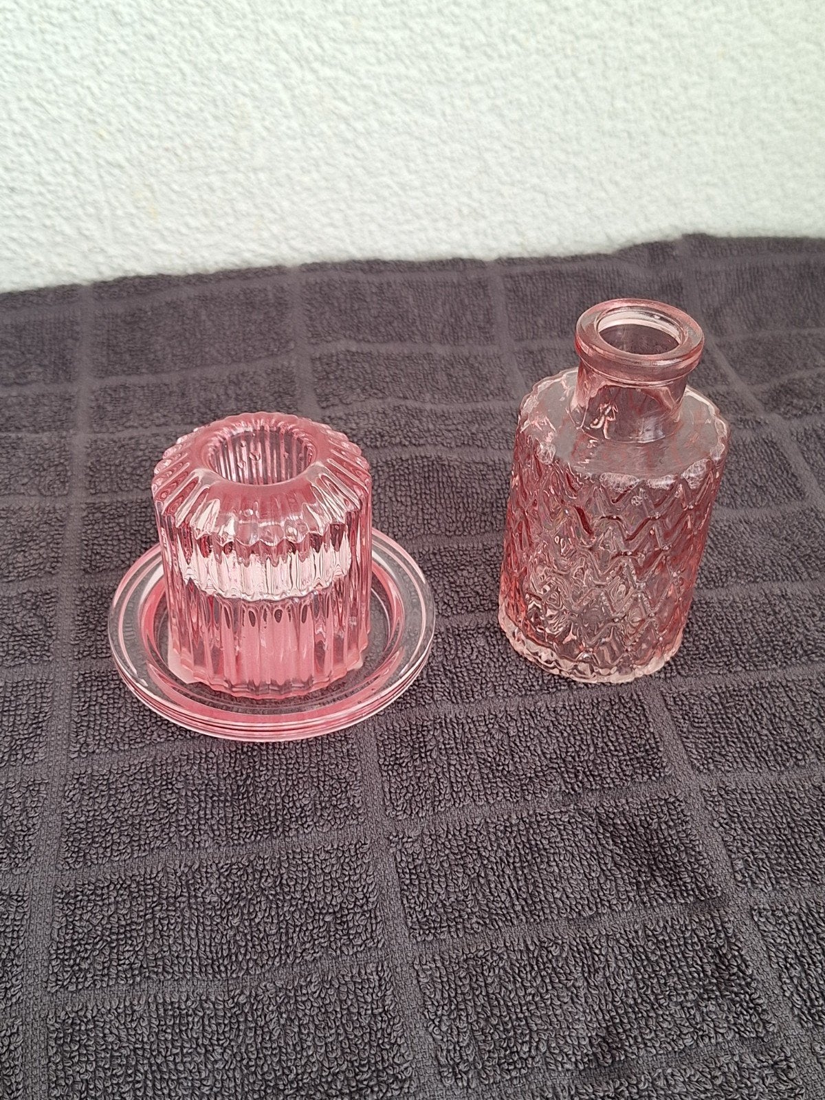 Roze glazen kandelaar en vaasje NIEUW, 9 cm, Nieuw, Ophalen of Verzenden, Glas