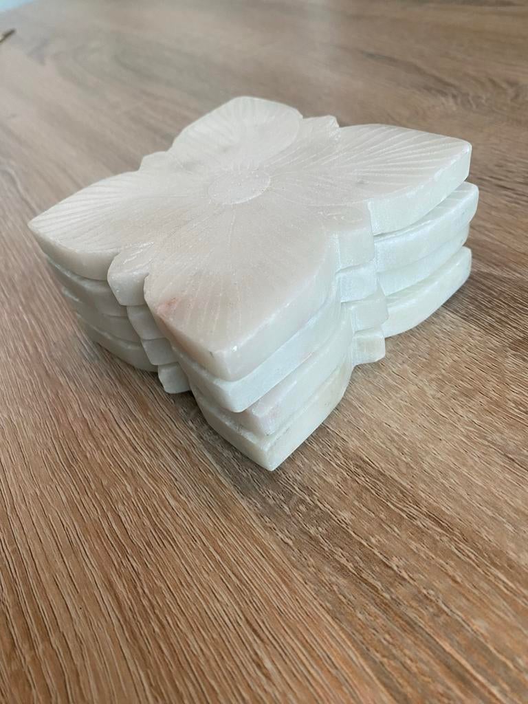 Set van 6 Marmeren Onderzetters - Bloemdesign, Ophalen of Verzenden, Zo goed als nieuw, Glas of Kopje