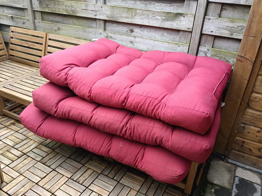 Set van 3 rode pallet zitkussens, Tuin en Terras, Tuinmeubel-accessoires, Ophalen, Gebruikt