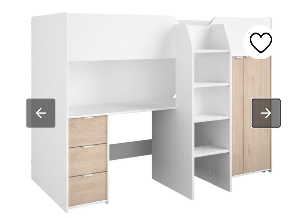 Hoogslaper met bureau en kast - Wit/Hout