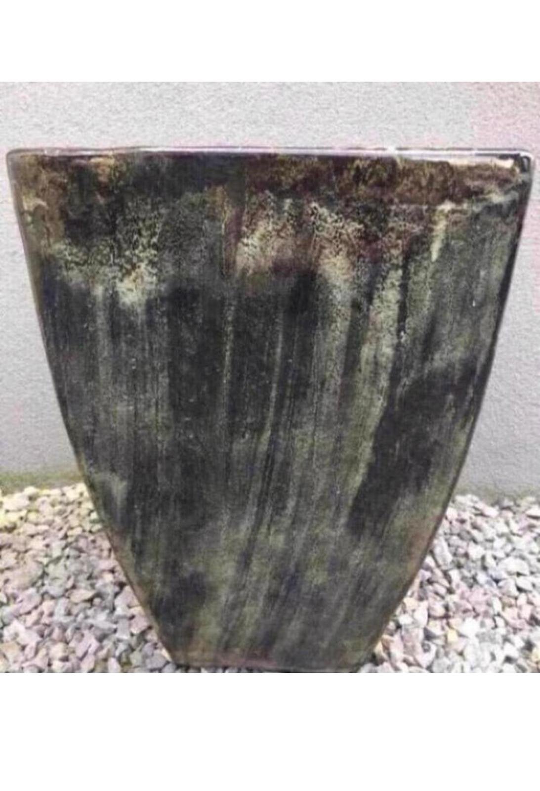 Oud Hollandse hoge 50 geglazuurde unieke bloempot groengrijs, Gebruikt, Balkon, Terracotta, Rechthoekig