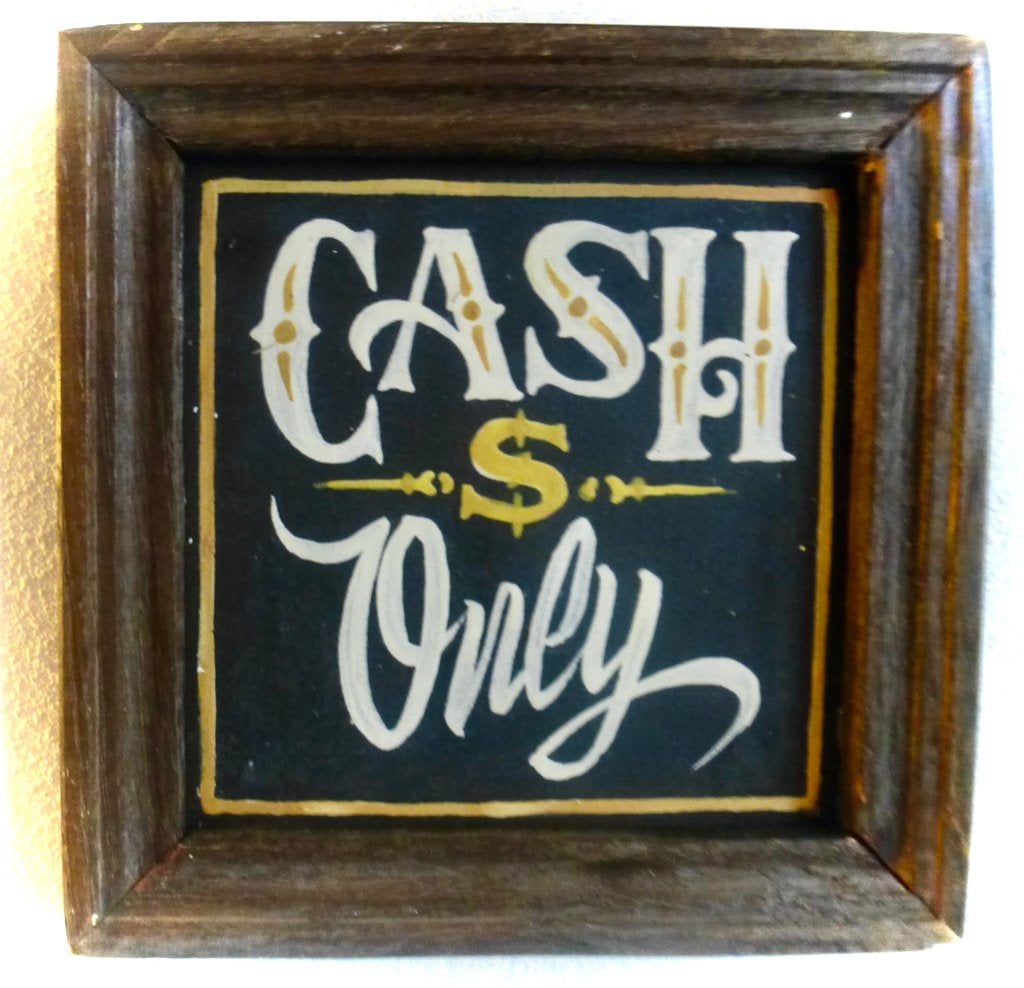 Handgeschilderd bordje / schilderij / tattoo / cash / sign, Tekstbord, 17 cm, 17 cm, Nieuw