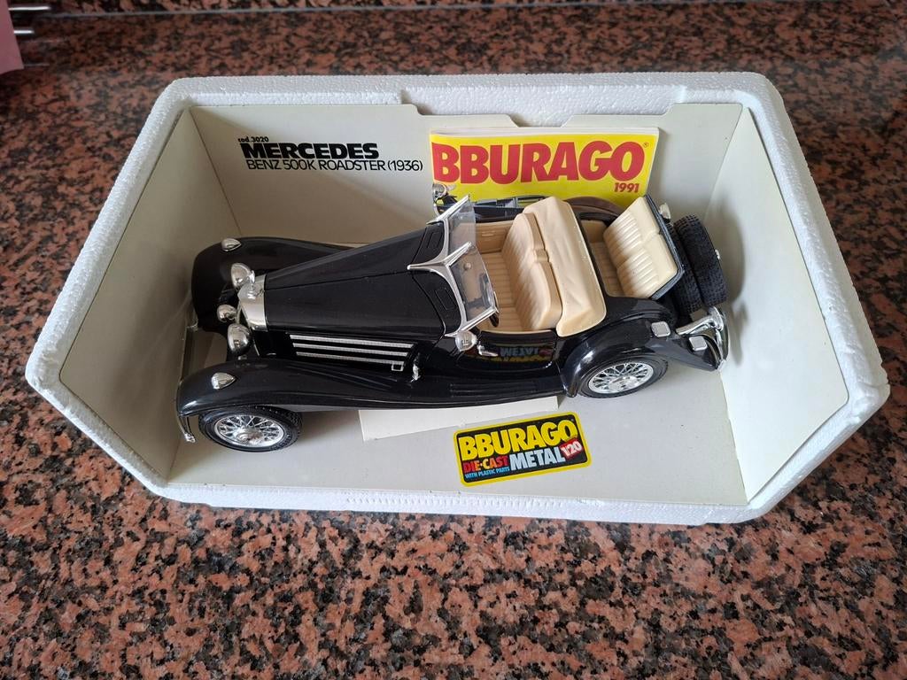 Burago Mercedes Benz 500K Roadster (1936) Diecast Model, Ophalen of Verzenden, Bburago