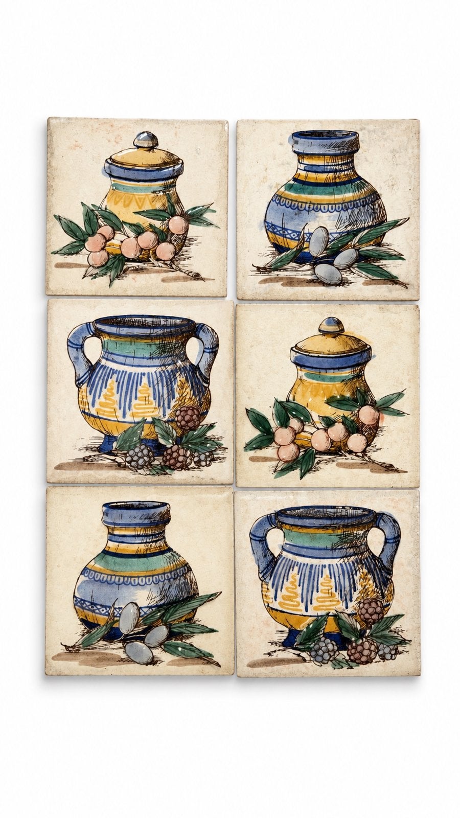 Set van 6 decoratieve keramische wandtegels, Antiek en Kunst, Ophalen