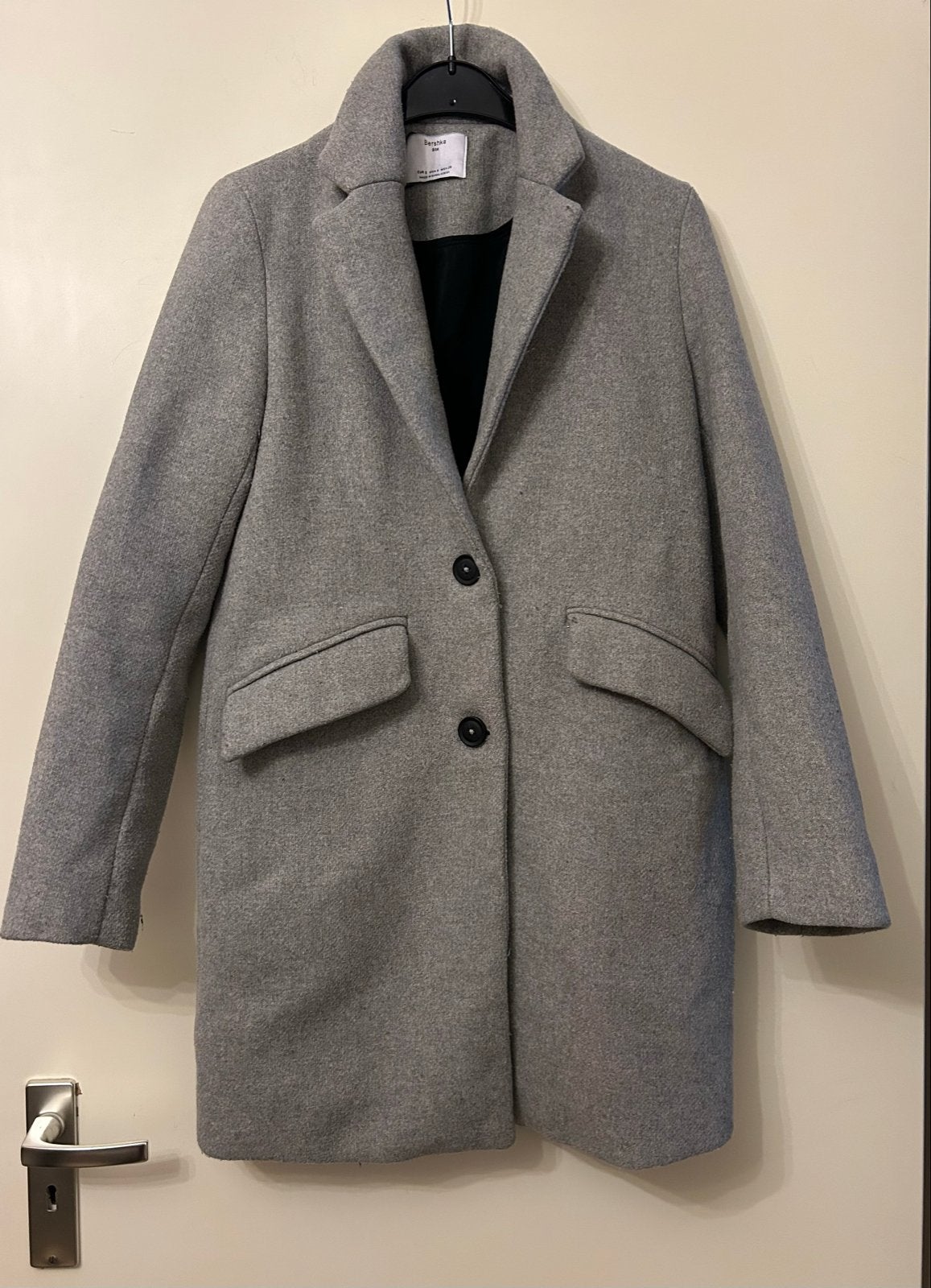 Bershka dames jas maat S wol polyester grijs, Ophalen of Verzenden, Gedragen, Maat 36 (S), Grijs