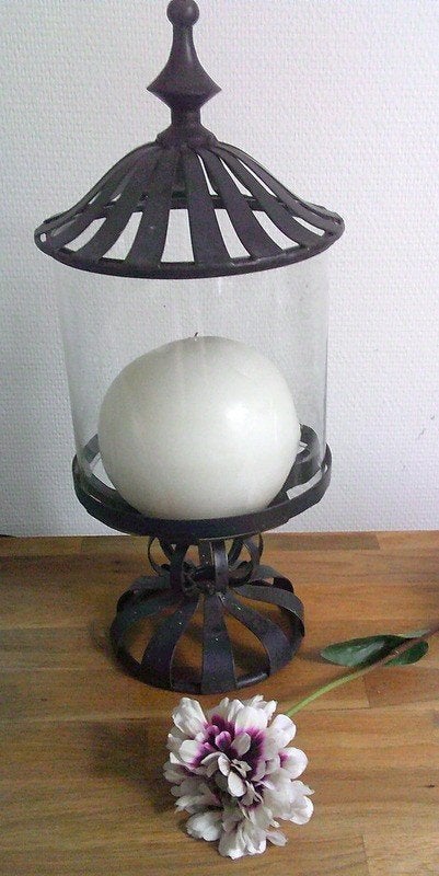 Vintage klassieke windlicht zwart met metalen koepel, Ophalen