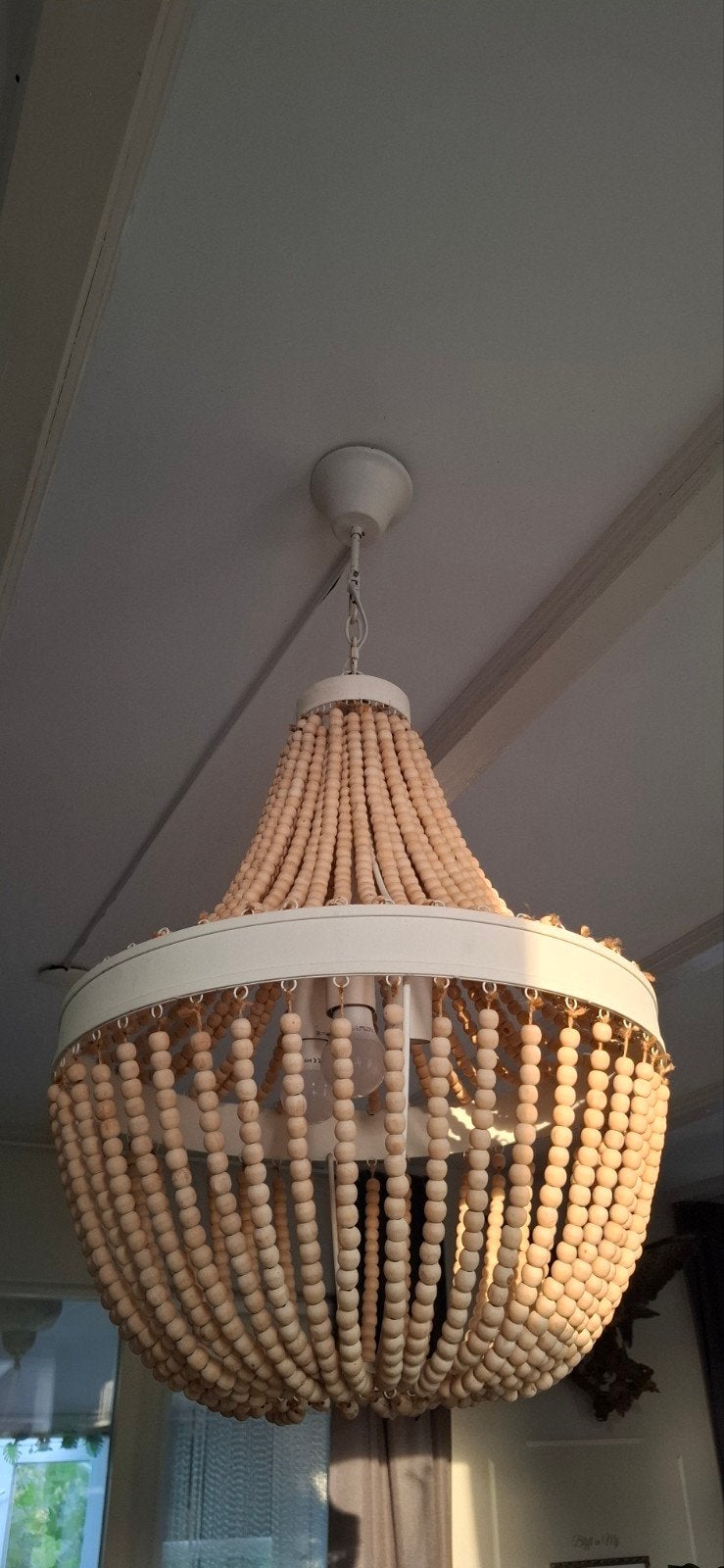kralen hanglamp zak kroonluchter houten kralen, Huis en Inrichting, Ophalen