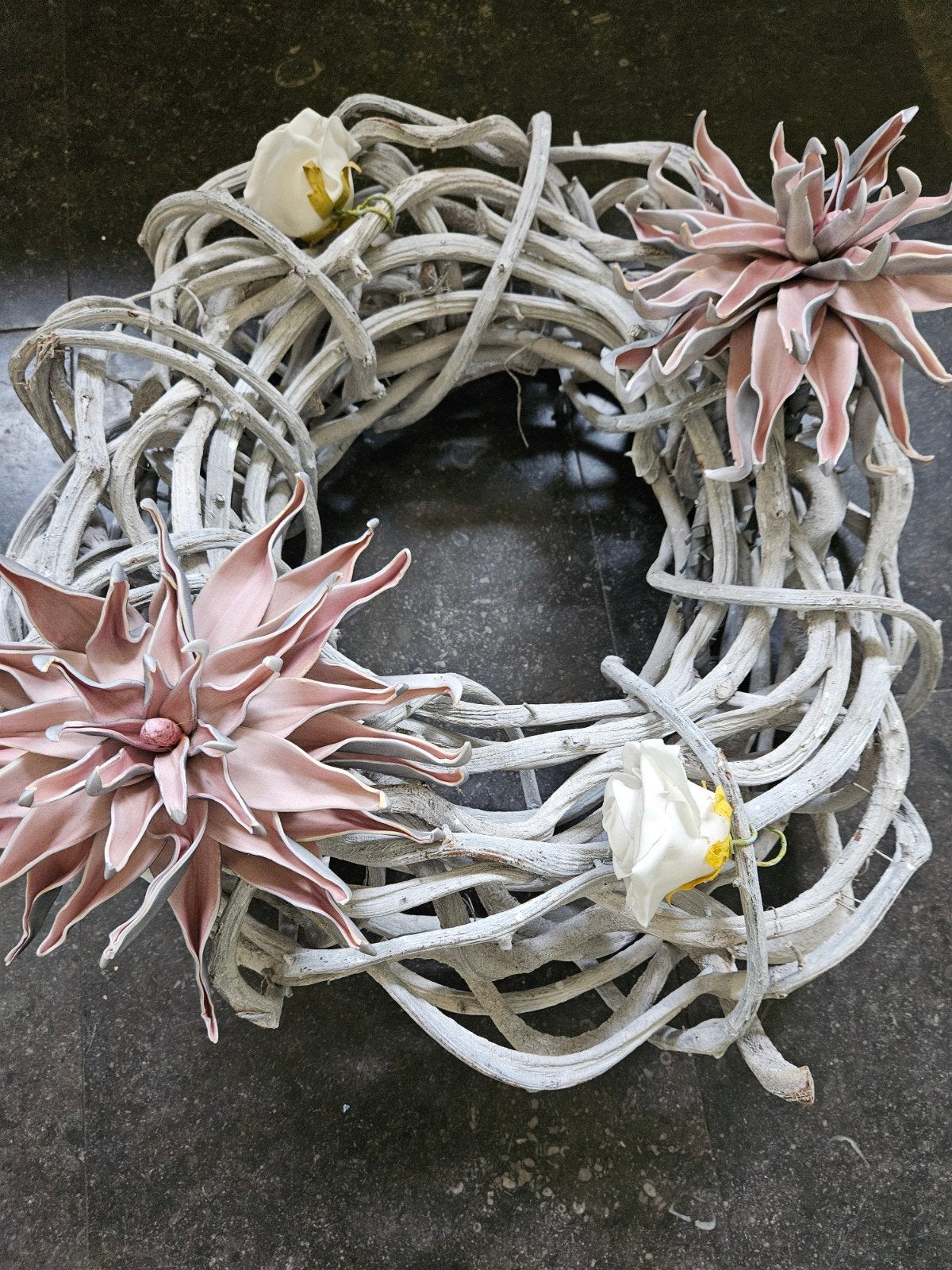 Decoratieve Krans van Takken met Rozen en Bloemen, Ophalen, Gebruikt, Krans, 74 cm