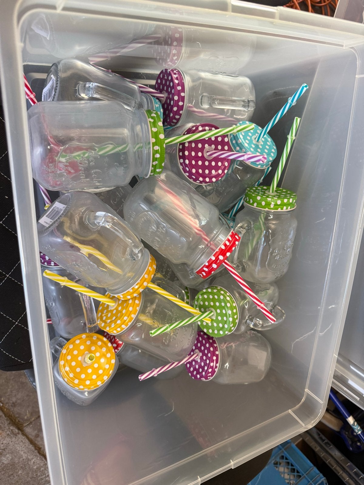 Mason Jar drinkglazen met kleurrijke deksels en rietjes, Ophalen, Nieuw, Glas, Meerkleurig