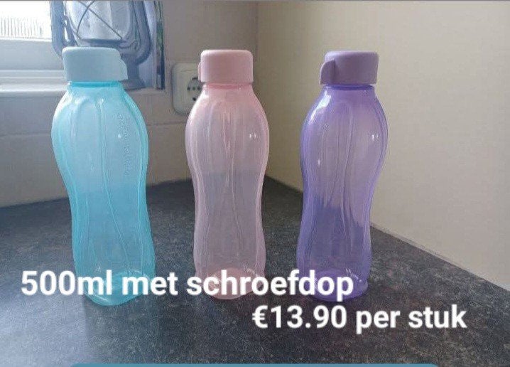 Tupperware ecofles 500ml, schroefdop, eco easy 500 ml nieuw,, Huis en Inrichting, 500 ml, Nieuw, Ophalen of Verzenden, Met deksel