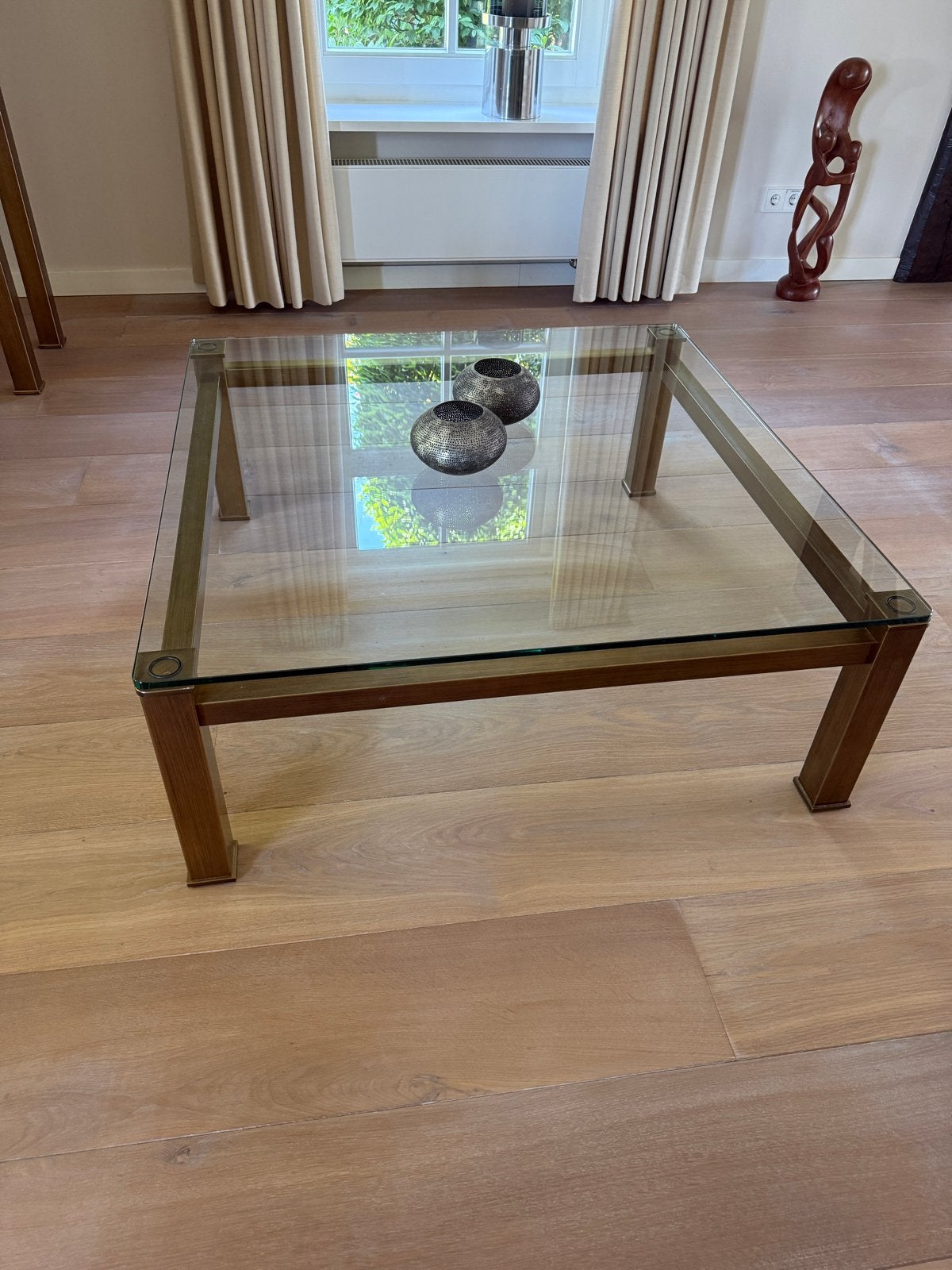 Messing Salontafel en bijzettafel set met glazen blad, Ophalen, Vierkant, 50 tot 100 cm, Minder dan 50 cm