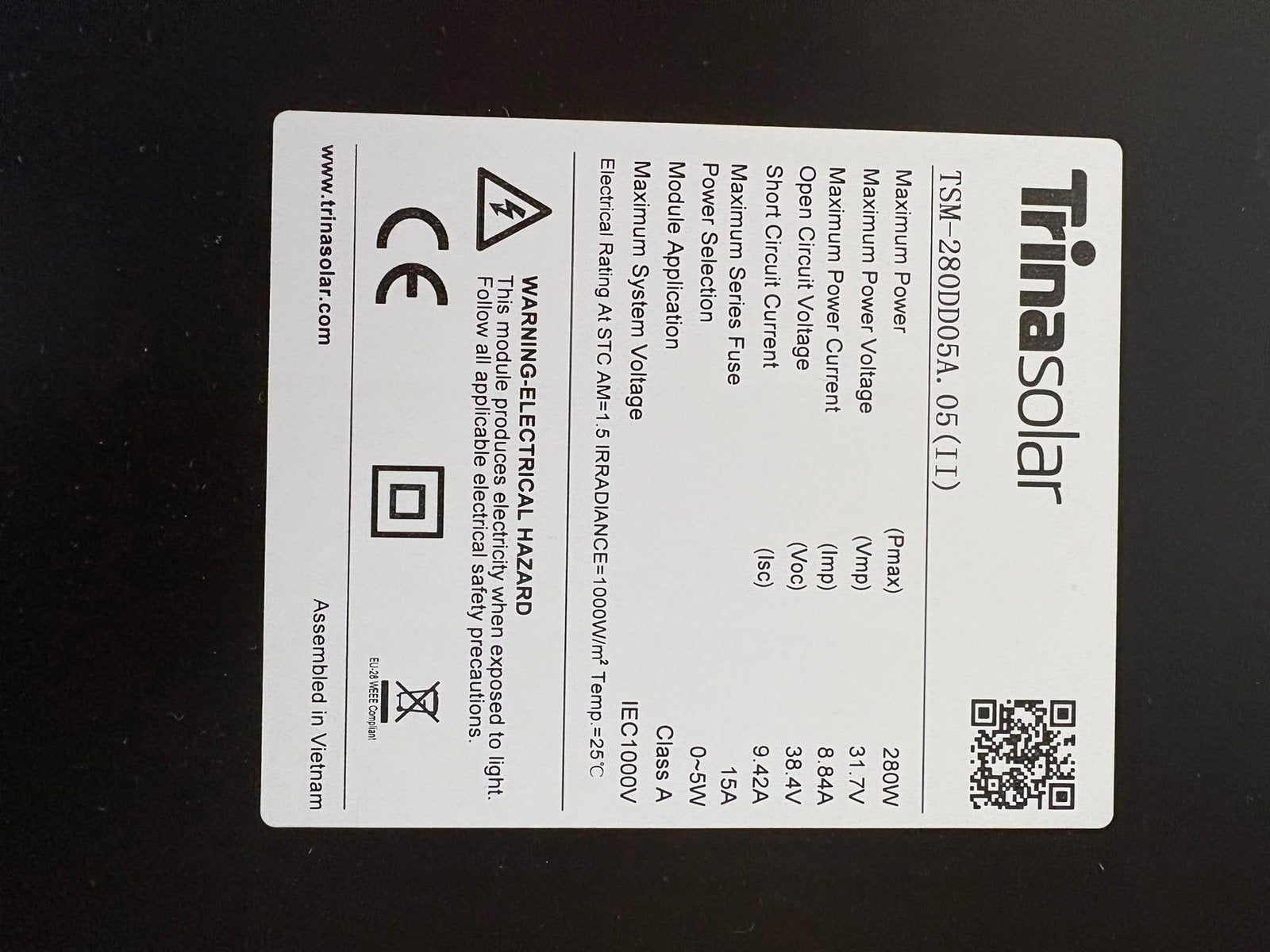 Zonnepanelen 7 stuks, TrinasolarTSM-280DD05A.05, Ophalen, Gebruikt, Overige typen