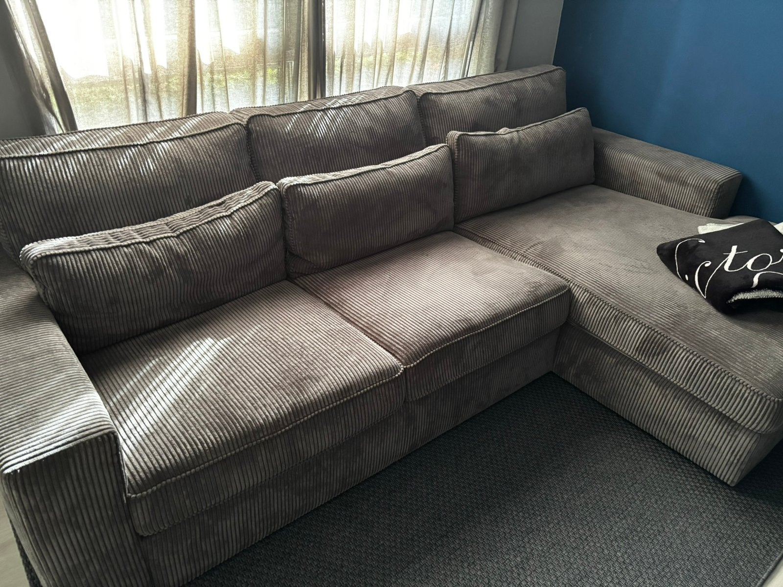 Californië 2-eiland ribcord bank – antraciet | Seats & Sofas, Huis en Inrichting, Ophalen, Zo goed als nieuw, Stof