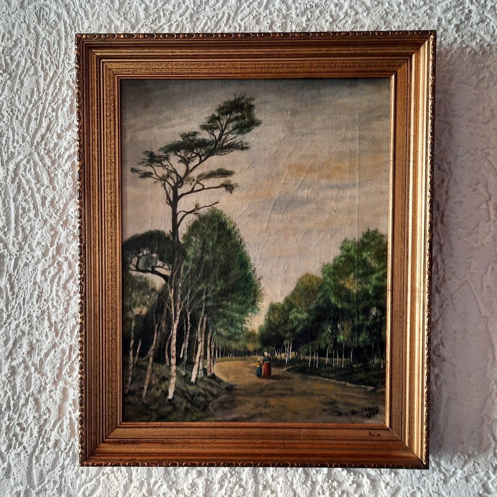 Schilderij op canvas - Bospad (1928 H Polleman), Antiek en Kunst, Ophalen of Verzenden, Origineel werk, Landschap, Doek