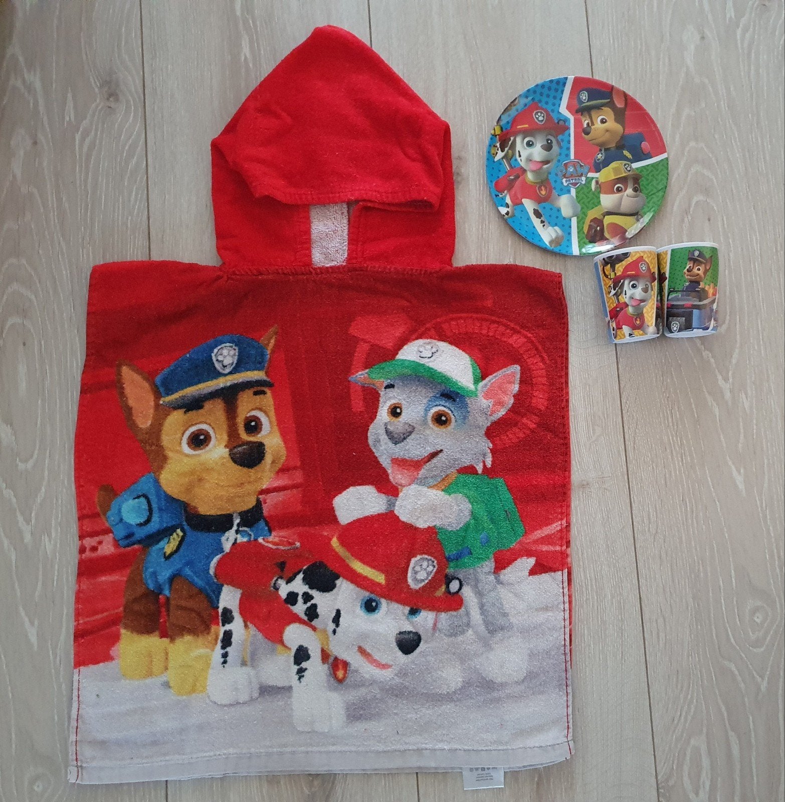 Badcape ,bord bekers Paw Petrol, Kinderen en Baby's, Jongen of Meisje, One size, Ophalen of Verzenden, Zo goed als nieuw