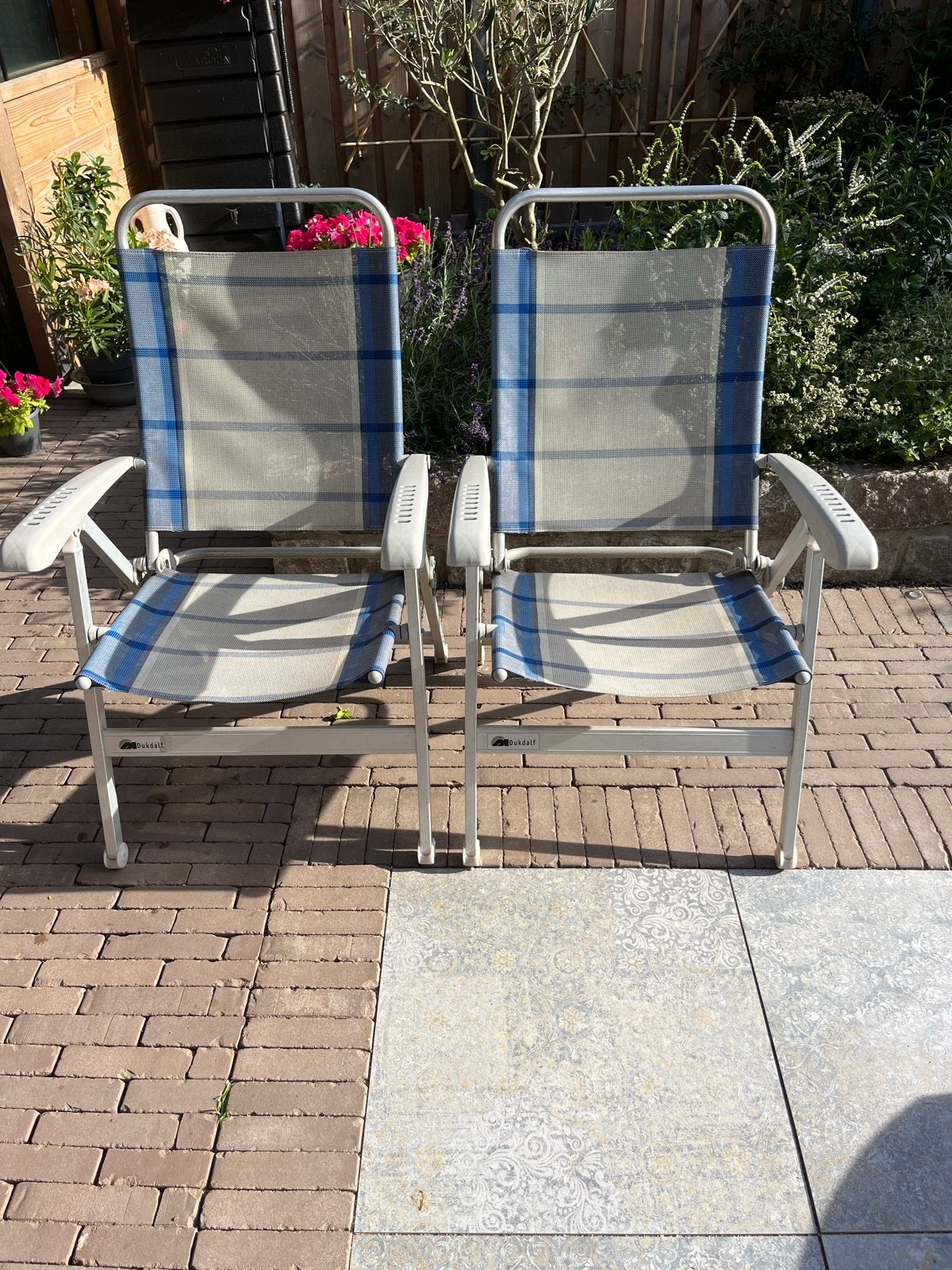 2 Dukdalf verstelbare campingstoelen - inklapbaar, Tuin en Terras, Tuinstoelen, Gebruikt, Aluminium, Inklapbaar, Ophalen