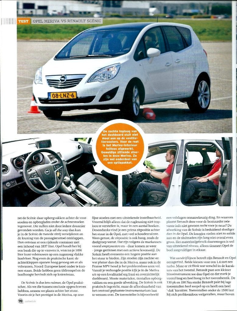 Autovisie dubbeltest Opel Meriva en Renault Scenic 2010, Ophalen of Verzenden, Gelezen, Opel