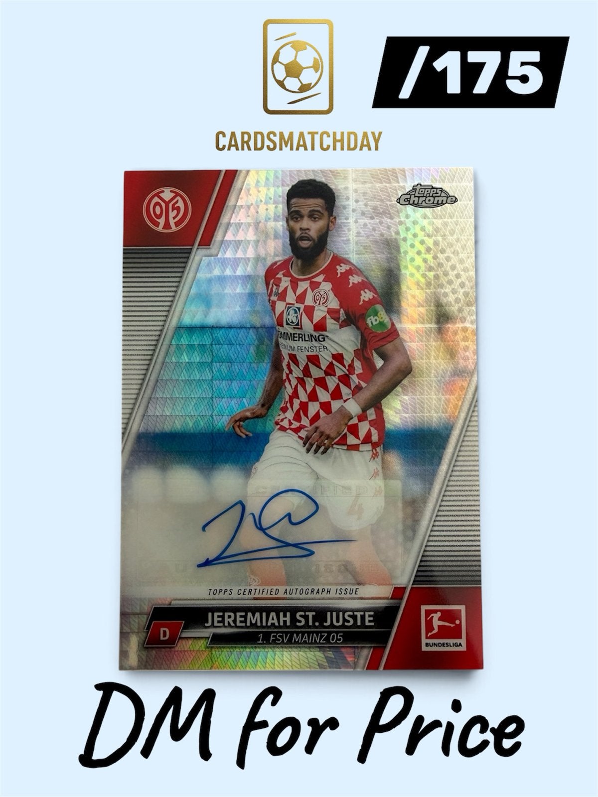 Jeremiah St. Juste Topps Chrome Bundesliga Autograph Kaart, Ophalen of Verzenden, Zo goed als nieuw, Buitenlandse clubs, Spelerskaart