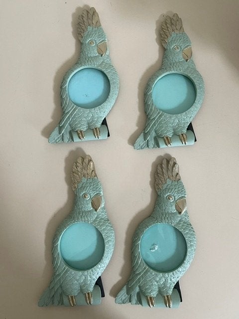4 x fotolijstje Kaketoe. Zeegroen met goud.  Steen. NIEUW, Ophalen, Groen, Nieuw, Met glas