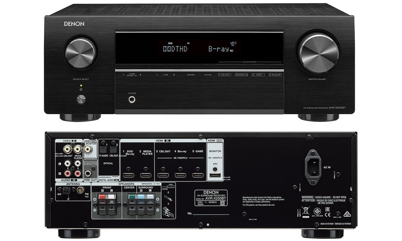Denon AVR-X250BT 5.1 AV Receiver 4K + afstandsbediening, Denon, Ophalen of Verzenden, Zo goed als nieuw, 120 watt of meer