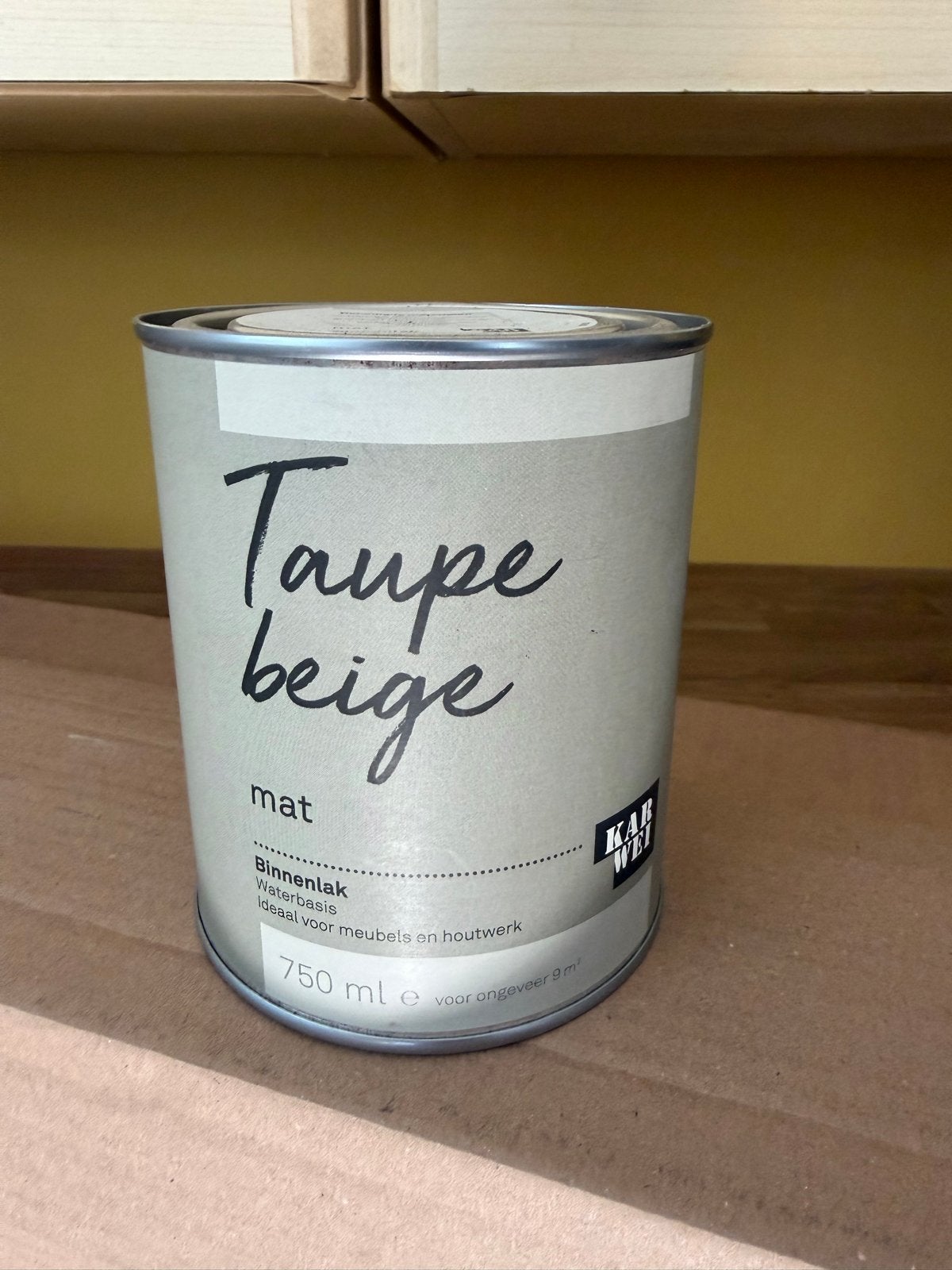 Karwei Binnenlak Taupe Beige Mat 750ml, Doe-het-zelf en Verbouw, Verf, Beits en Lak, Ophalen, Beige, Nieuw, Lak