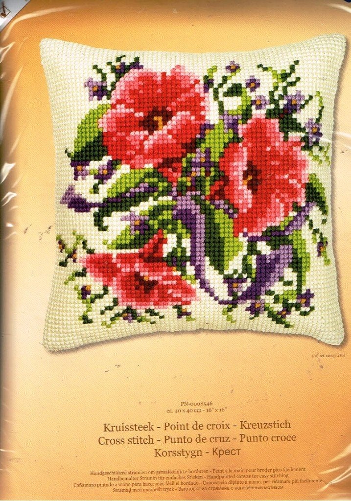 Cado vervaco borduurpakket kussen  ROSE / PAARSE BLOEMEN, Hobby en Vrije tijd, Ophalen of Verzenden, Nieuw, Handborduren, Borduurpakket
