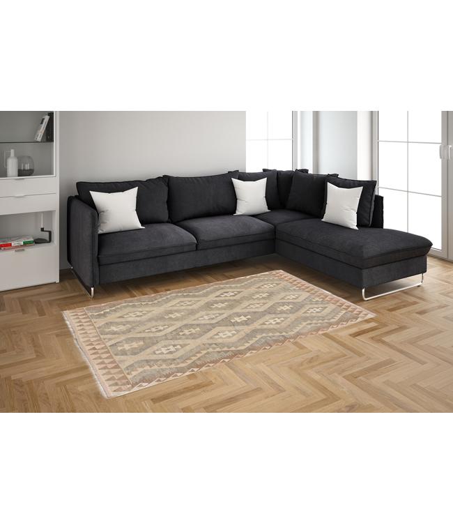 Handgemaakt Natural Kelim Wol Tapijt 202x151 cm, Beige, 150 tot 200 cm, Ophalen of Verzenden, Rechthoekig