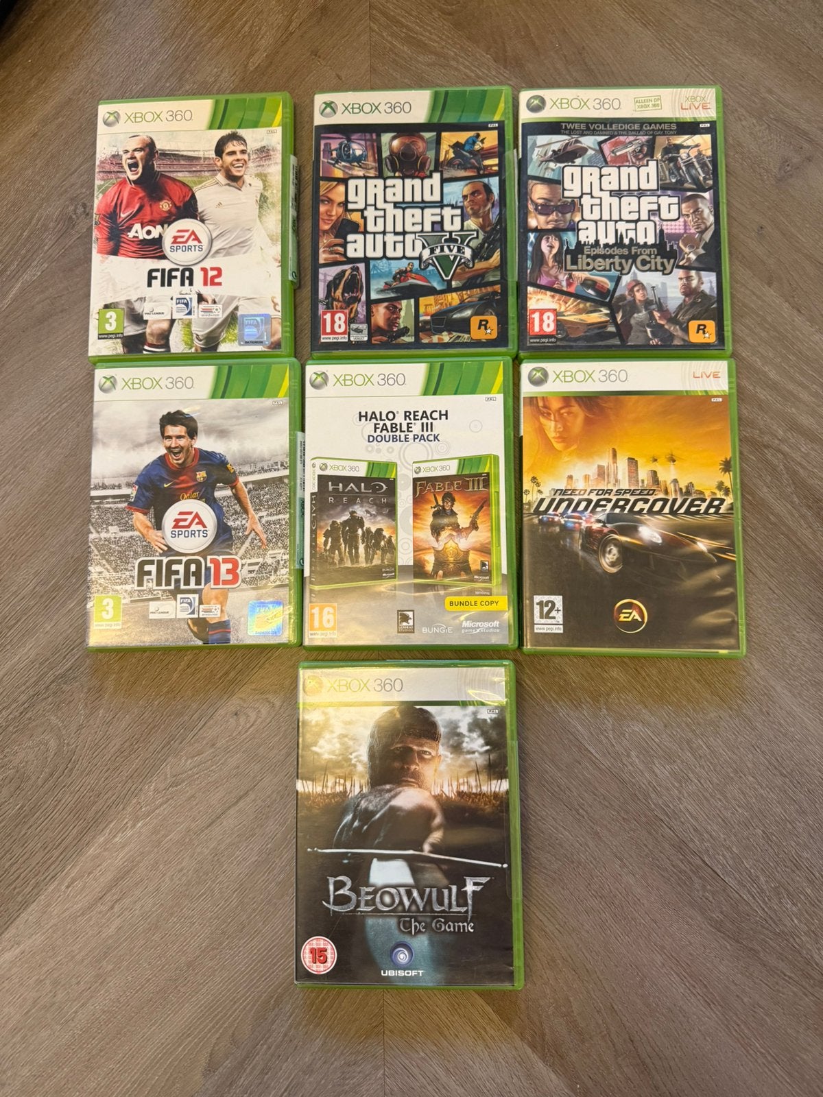 €35,00-Xbox 360:GTA V, FIFA, Halo, Fable, NFS, Beowulf, Ophalen, Gebruikt, Overige genres, Vanaf 18 jaar