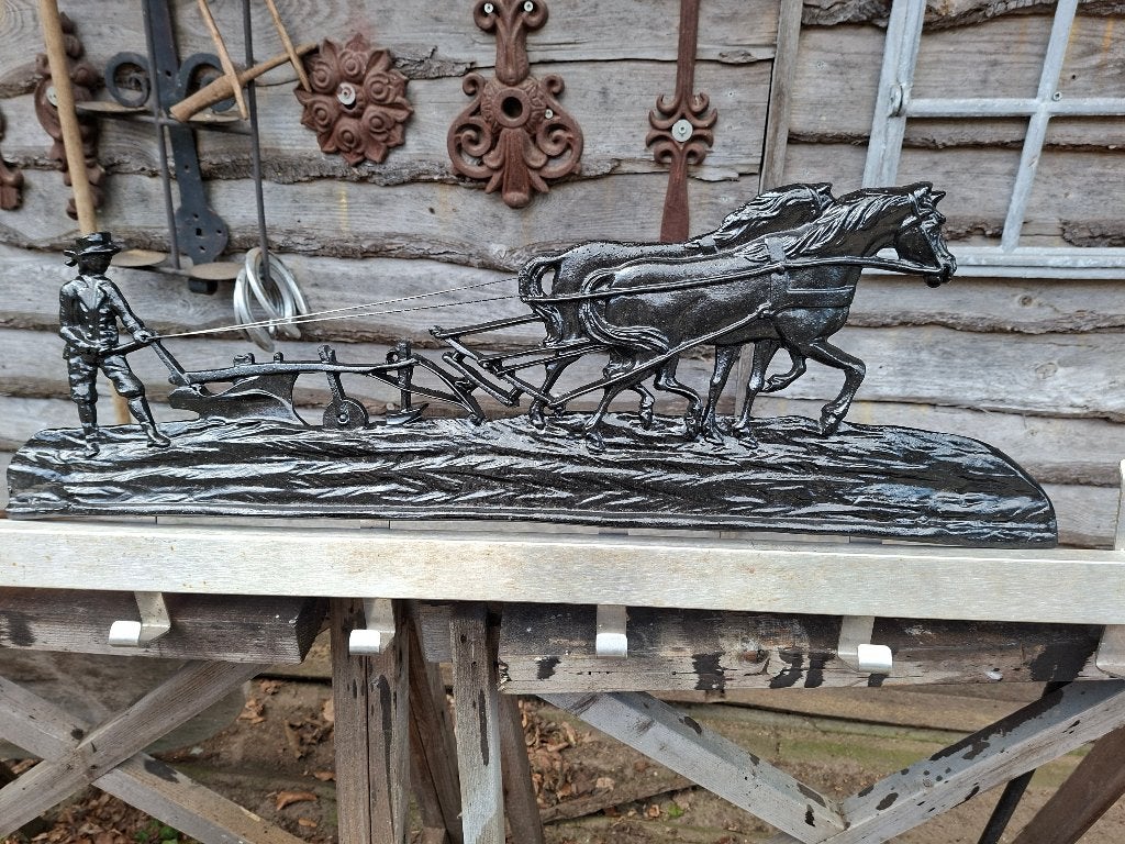 tuindecoratie ploegende boer  kunstof   86 cm, Ophalen of Verzenden, Gebruikt