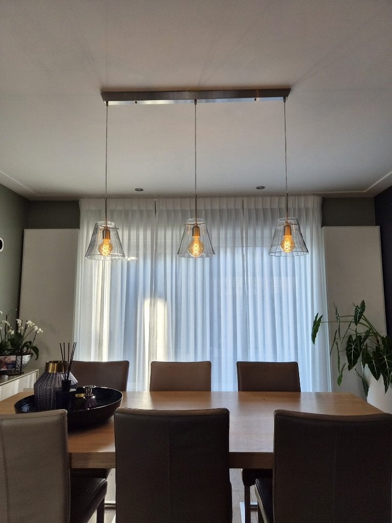 ​Modern 3-Lichts Hanglamp met Glazen Kappen, Ophalen, Modern, industrieel, E27 (groot), Glas