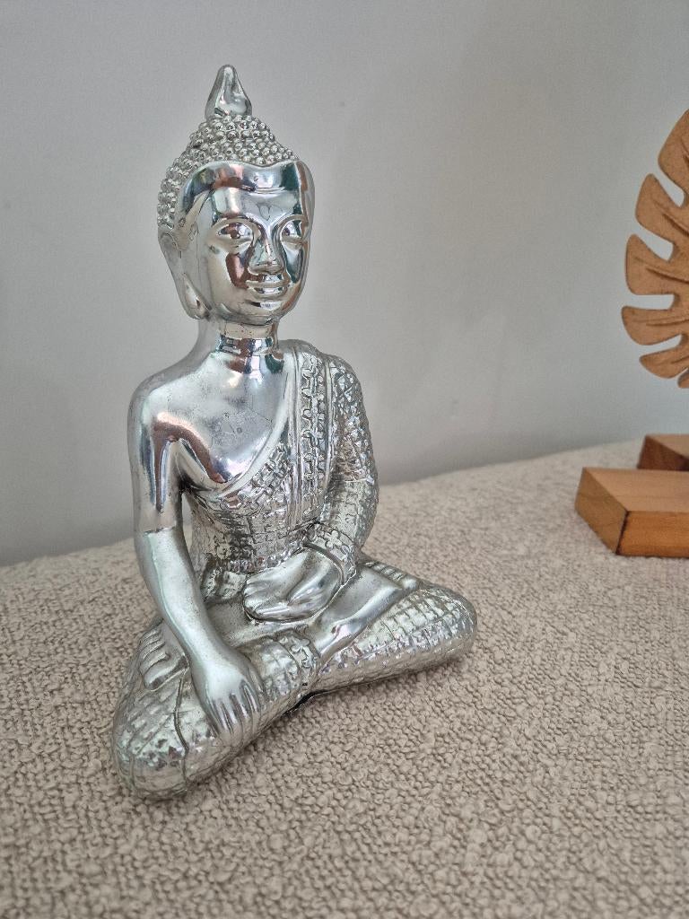 Boeddha beeld zilver, Huis en Inrichting, Woonaccessoires | Boeddhabeelden, *, *, Ophalen of Verzenden, Zo goed als nieuw