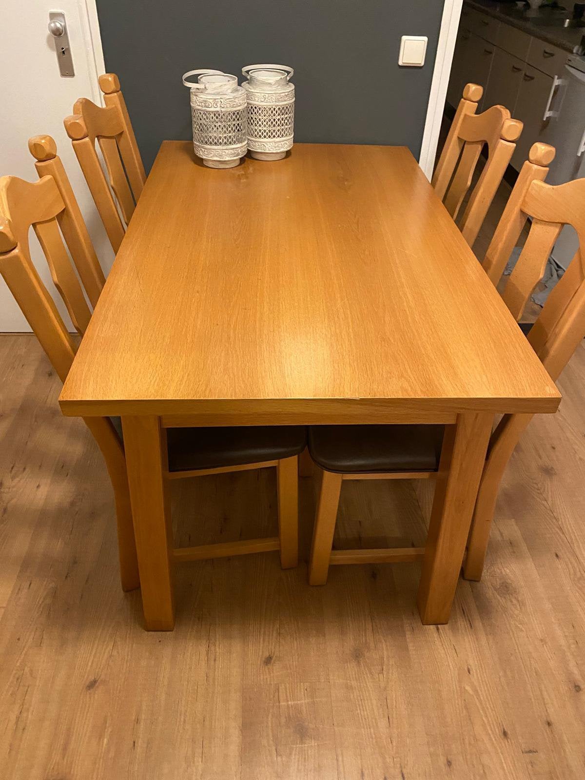 Eiken fineer tafel met 4 stoelen, Ophalen, Gebruikt, 4 tot 6 stoelen