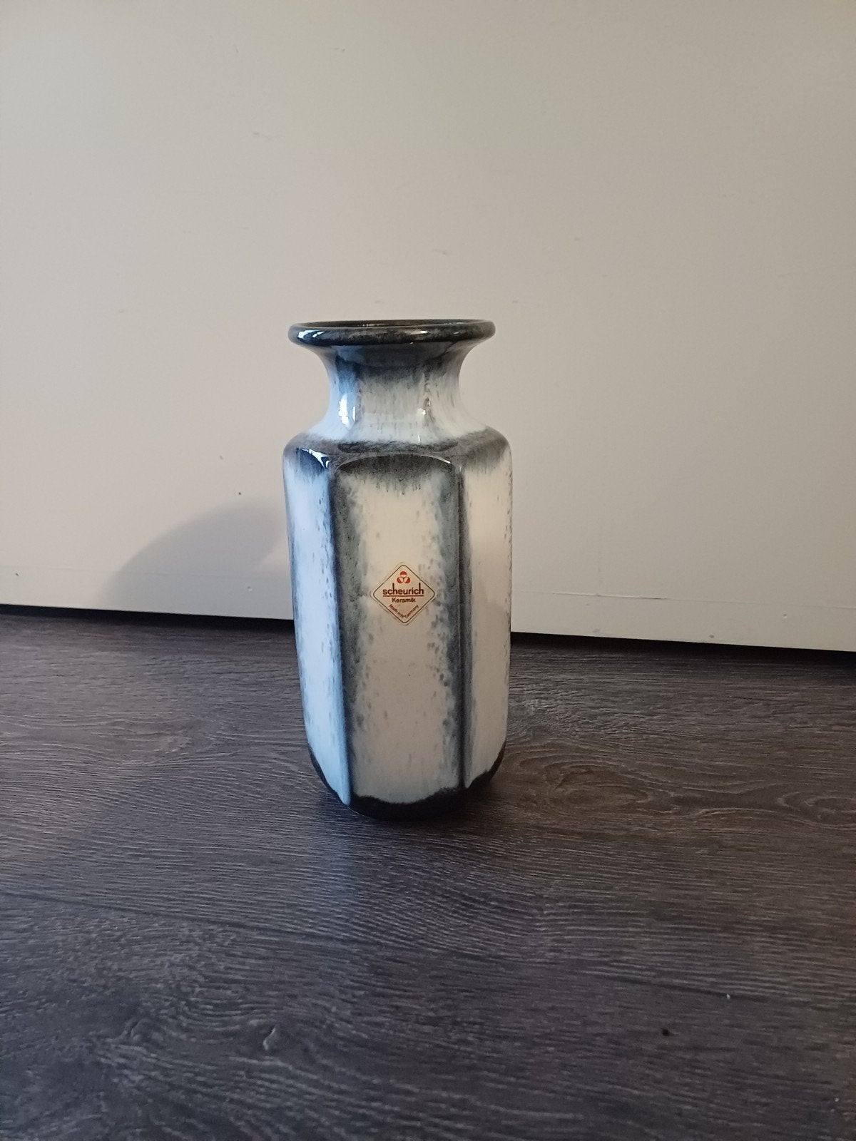 Vintage Scheurich Keramiek Vaas 297-22 - Wit/Zwart, Ophalen of Verzenden