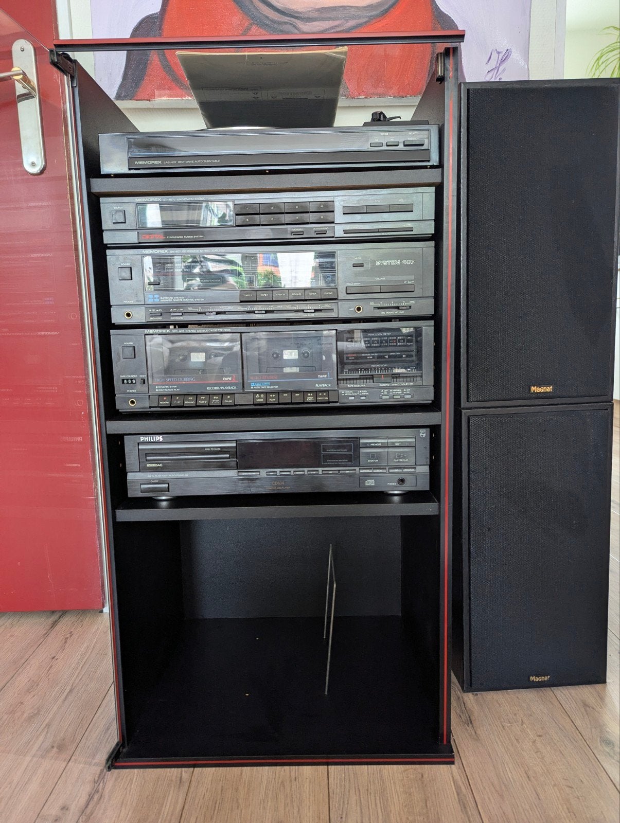 Vintage Hifi Set: Memorex, Philips, Magnat met Meubel, Ophalen, Gebruikt, Cassettedeck, Overige merken