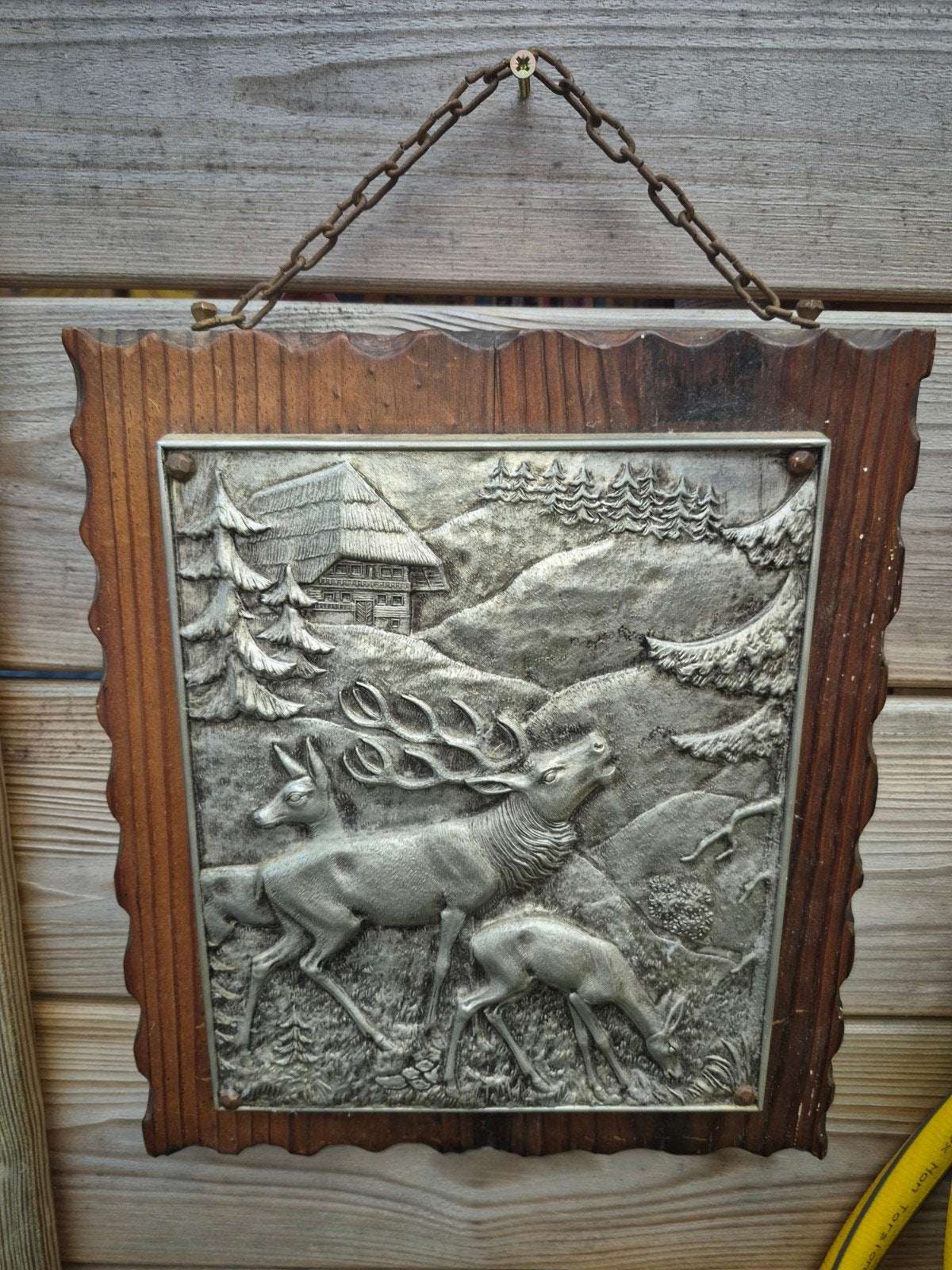 Klassiek Tin Reliëf Wanddecoratie - Jachttafereel Herten, Ophalen of Verzenden