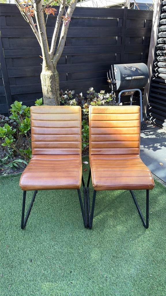 Twee leren eettafel stoelen, Ophalen, Twee, Bruin, Leer