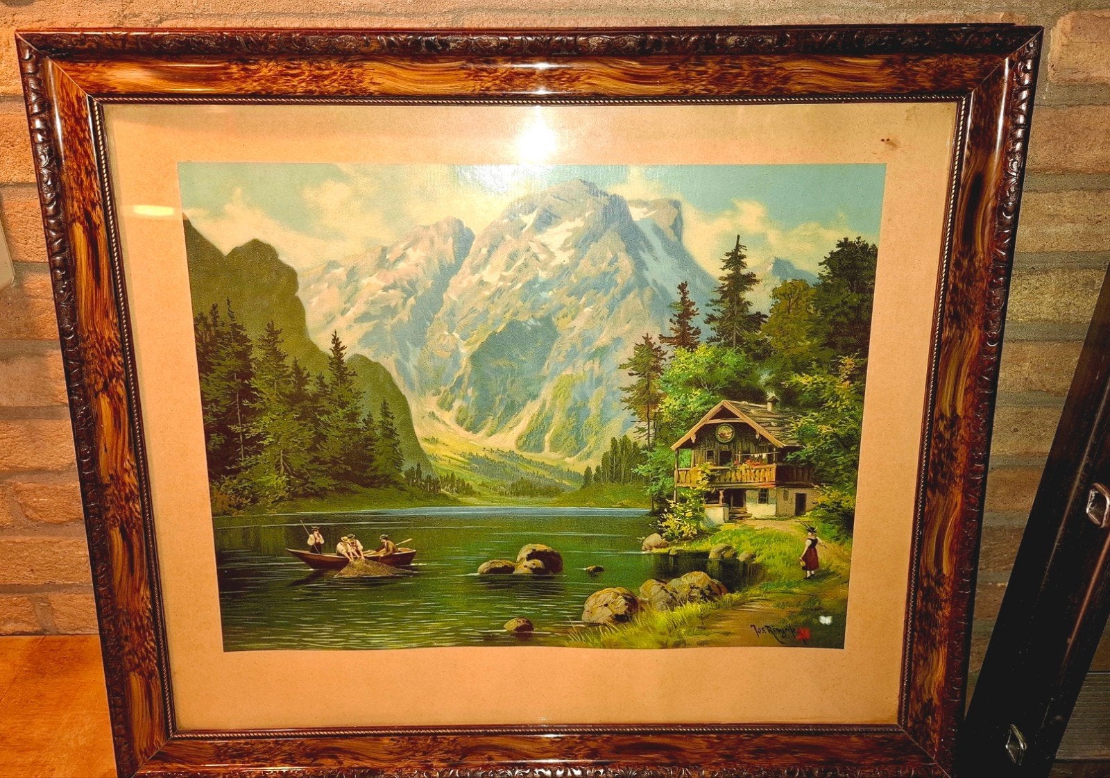 2 x schilderij Jos Ringeisen - Berglandschap met meer, Gedateerd, Ophalen of Verzenden, Landschap, Olieverf