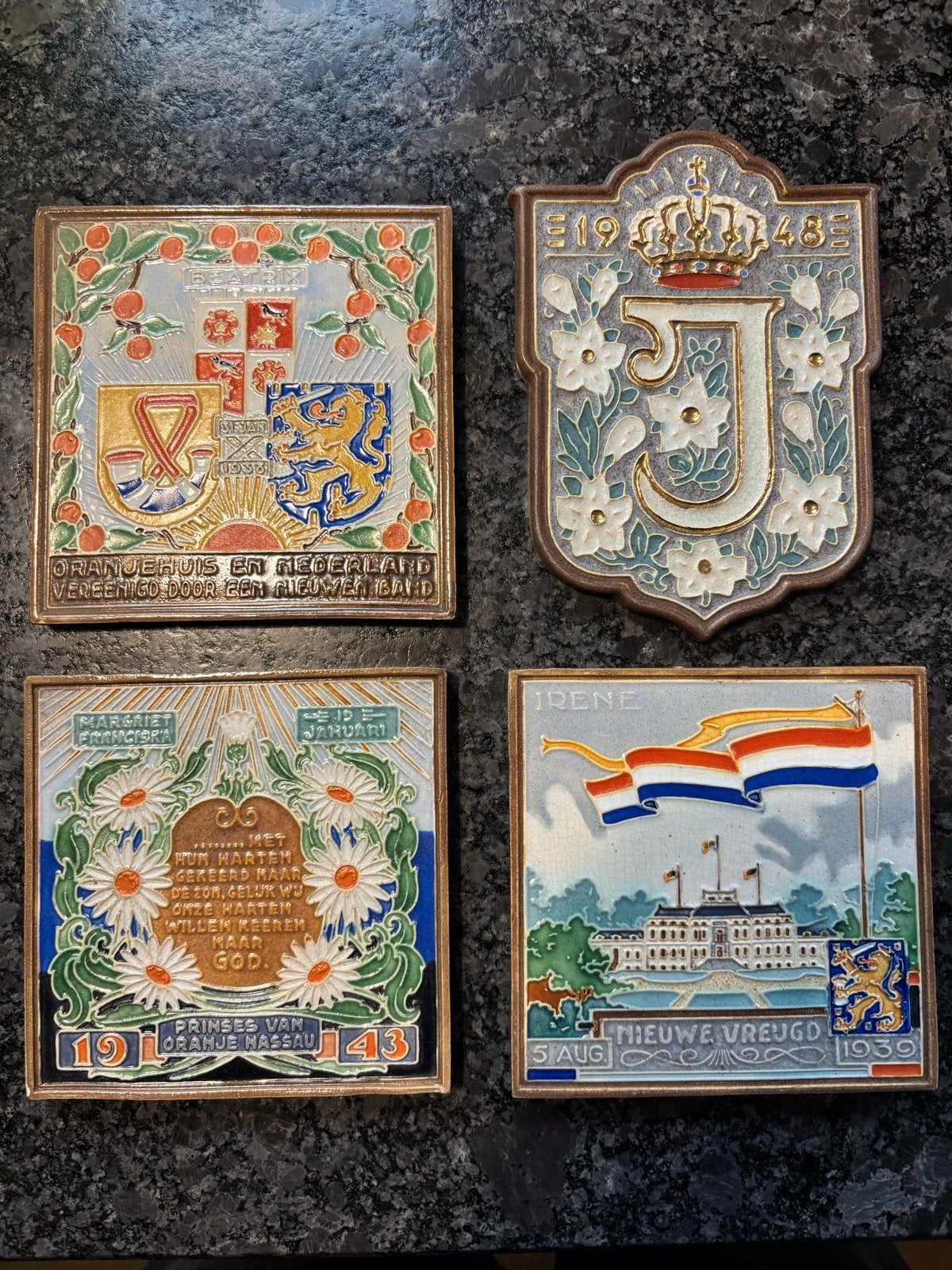 4 Westraven Utrecht Tegels Koninklijk Huis ‘38 ‘39 ‘43 ‘48, Ophalen of Verzenden