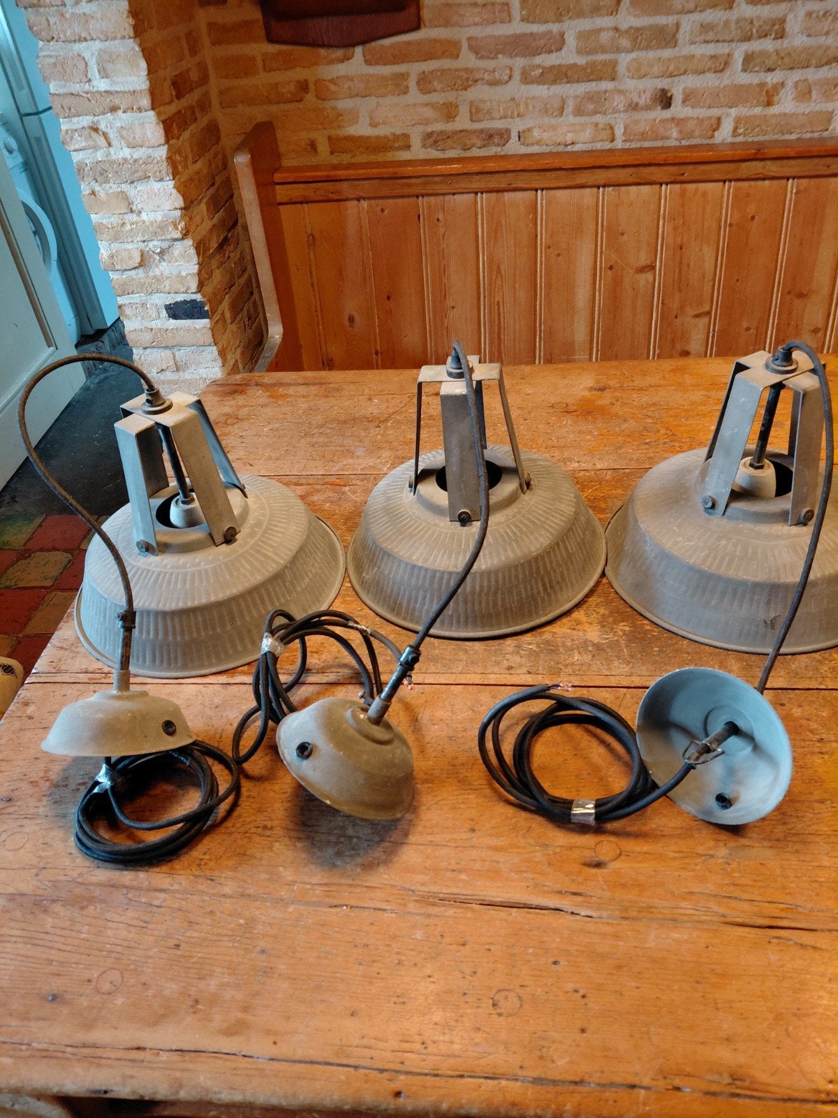 Industriële Hanglampen.Met porseleinen  fitting., Ophalen of Verzenden, Metaal