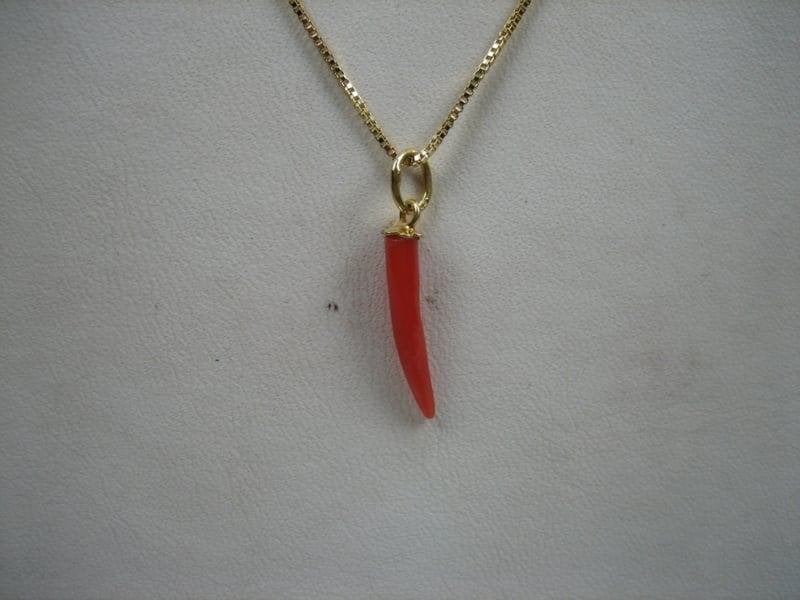 Gouden Chilipepertje met Bloedkoraal en collier 14 karaat, Verzenden, Nieuw, Met edelsteen, Goud
