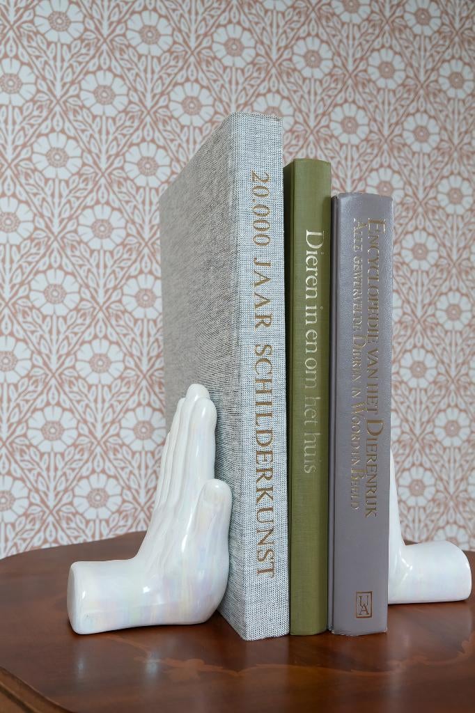 Vintage boekensteunen handen keramiek parelmoer, Antiek en Kunst, Ophalen of Verzenden