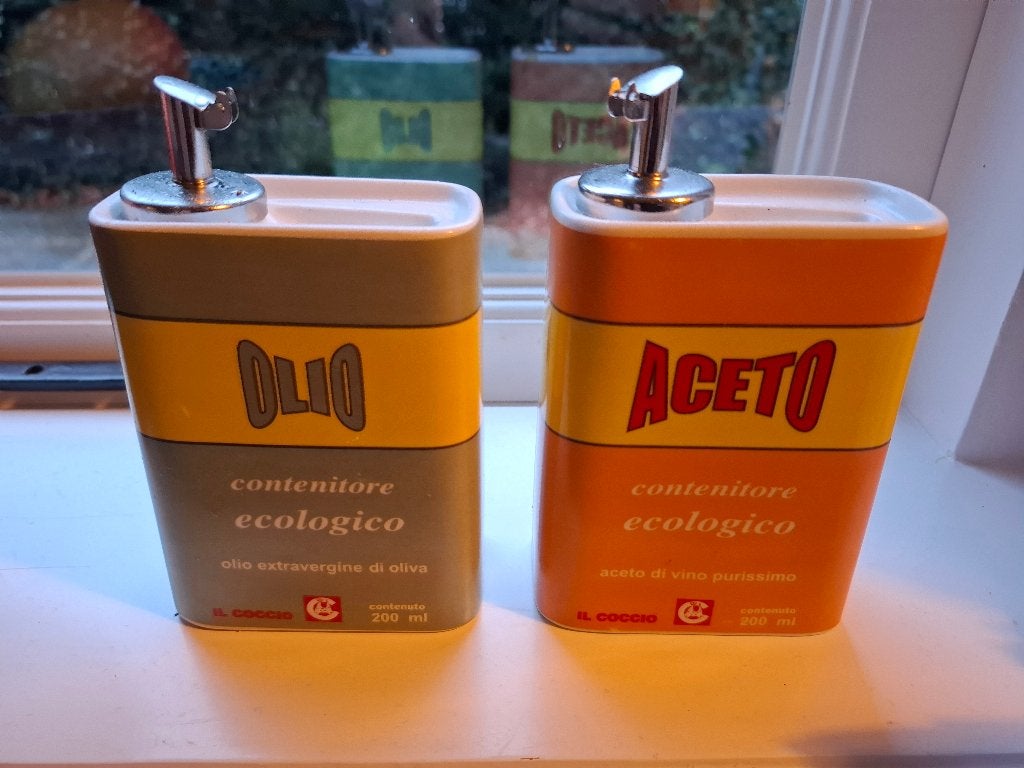 Italiaans olie- en azijnstel van Il Coccio (design vintage), Ophalen of Verzenden, Steen/keramiek, Meerkleurig, Overige typen