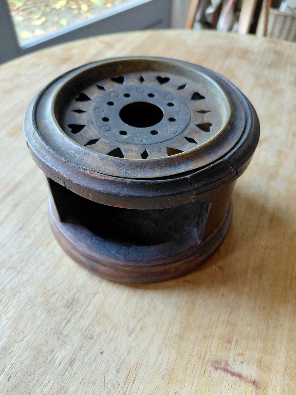 Antieke houten theewarmer met metalen mrooster, Antiek en Kunst, Ophalen