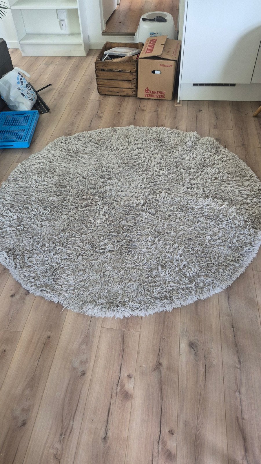 Rond Vloerkleed - Crème/Grijs - Ø 180cm - Zo goed als nieuw, Huis en Inrichting, Stoffering | Tapijten en Kleden, Gebruikt, 150 tot 200 cm