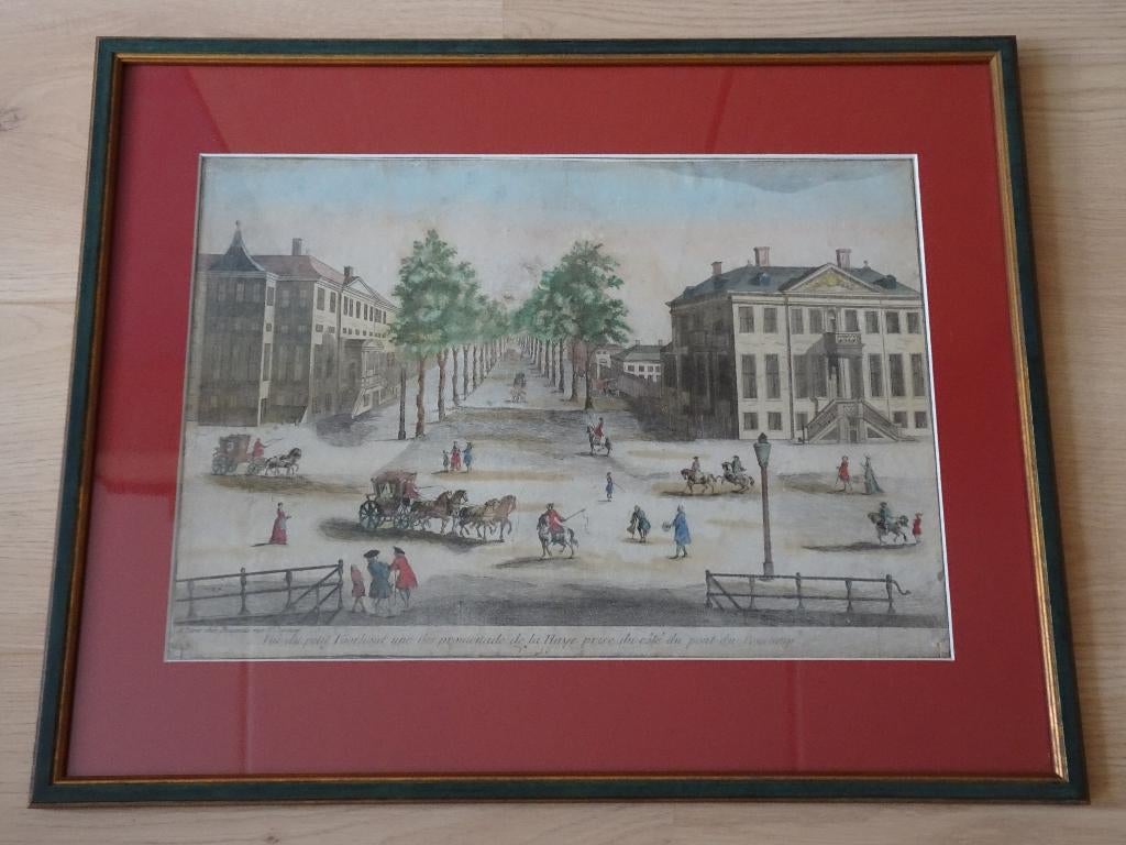 Opticaprent kleur Kleine Voorhout Den Haag, Beauvais, 1780, Antiek en Kunst, Kunst | Etsen en Gravures, Verzenden, Ingelijst, 1700 - 1799