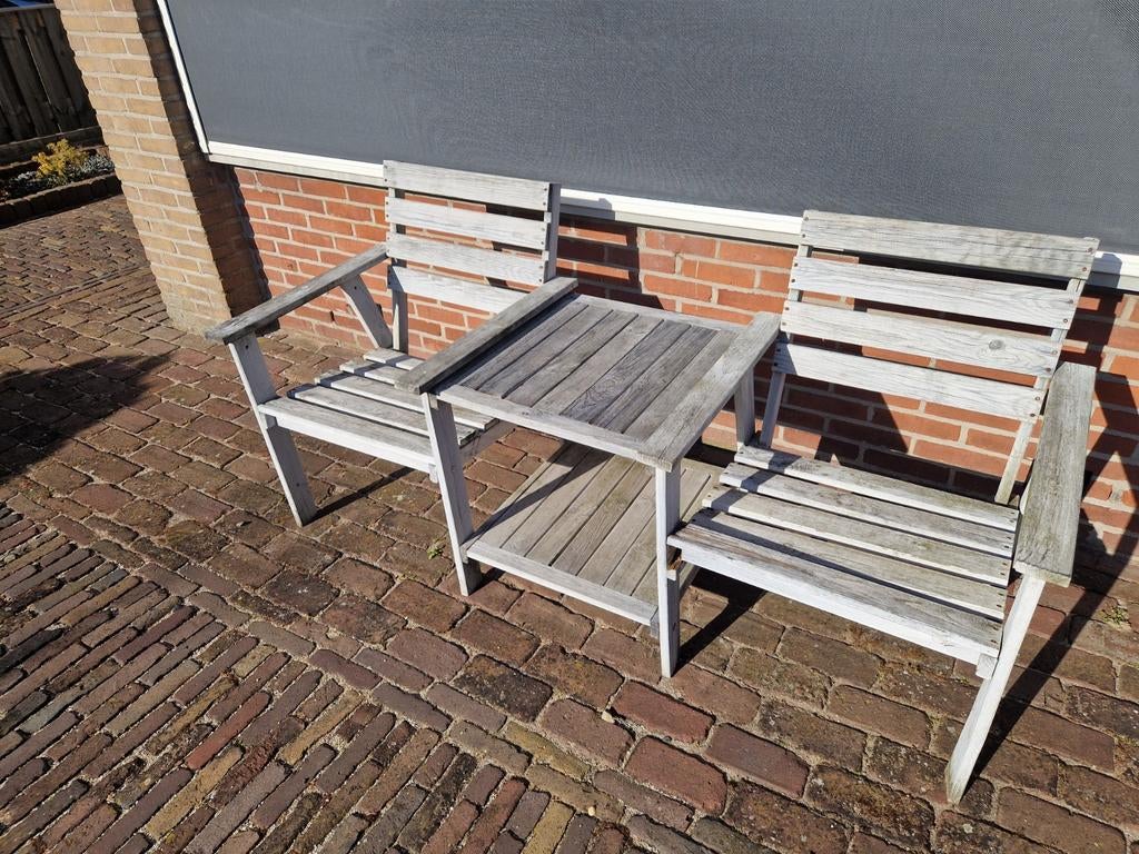 Bankje met tafeltje - Opknapper, Tuin en Terras, Ophalen, Gebruikt, Hout